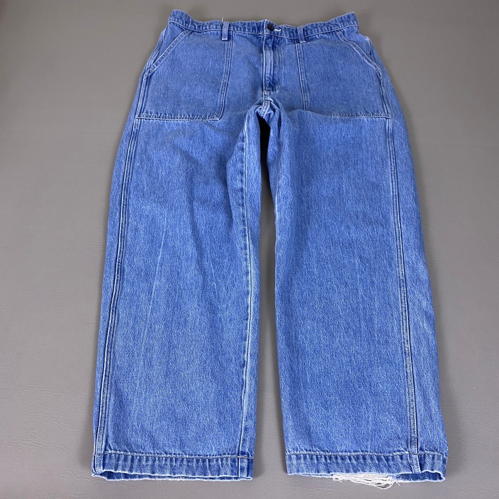 Lands End Carpenter Jeans Men's Size 36 Blue Cotton Utility Wide Leg Frayed Hem